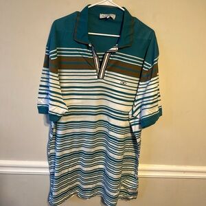 Salvatore Ferragamo Teal, Brown, and White Striped Polo